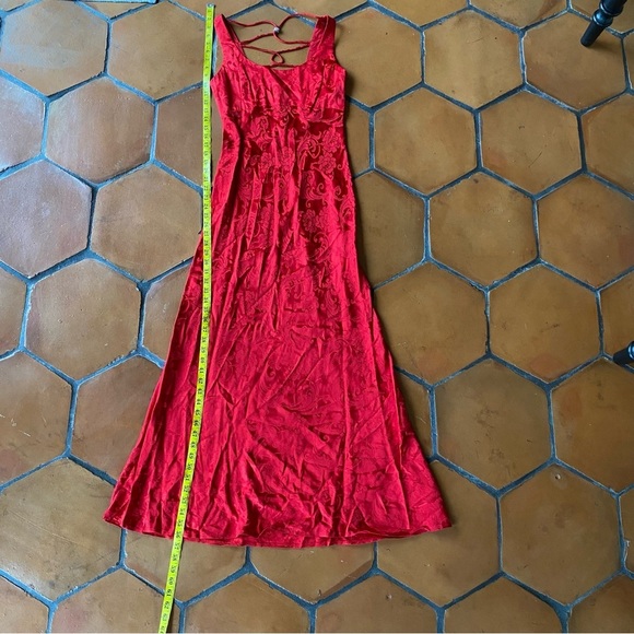 Vintage Zum Zum Prom Dress Maxi Gown Satin 90s Y2K Glam Open Back Jacquard 5 / 6 - Picture 10 of 12